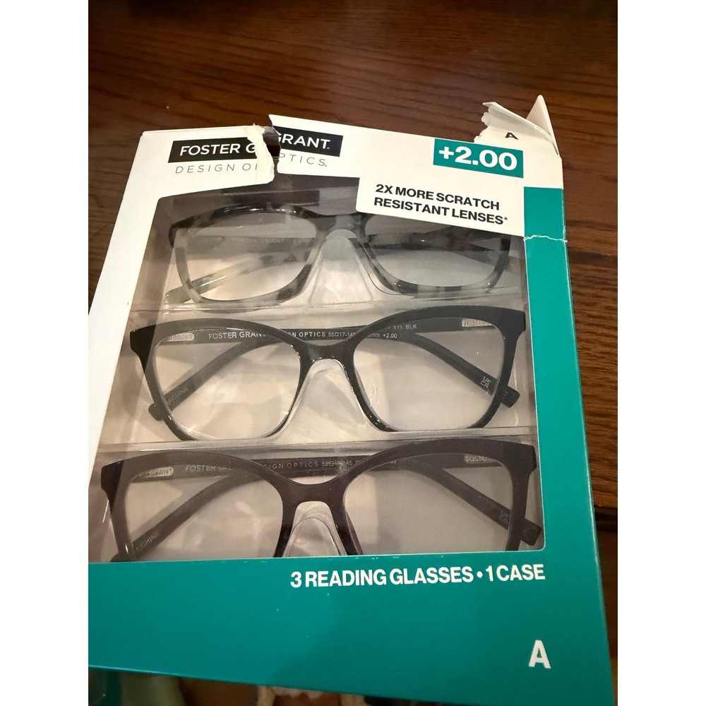 Foster Grant Design Optics Classic Reading Glasses +2.00  3 Pack NEW with case